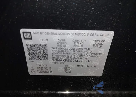 2025 Chevrolet Equinox Awd Lt из США, поврежденный, VIN 3GNAXPEG9SL227716